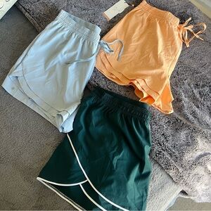Women’s Elastic-Waist Shorts Trio — Light Blue, Peach, Dark Green